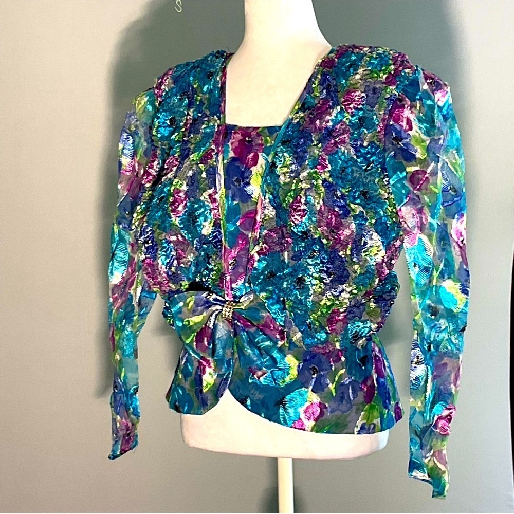 Rare Vintage Patra Made USA 80s 90s Floral Peplum Blouse Size 10 - Picture 10 of 16